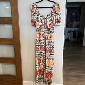 FARM Rio Cream Maxi Dress with Pink & Yellow Floral Print